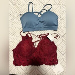 Anemone Lace and Solid (Blue) Zenana Bandeau Set - Burgundy, Tan, & light Pink